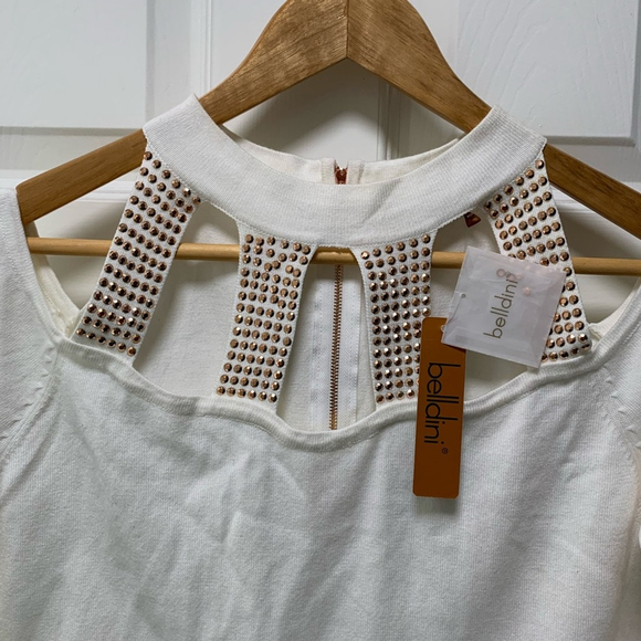 NEW! Bellini white gold studded cold shoulder sweater - Picture 3 of 10